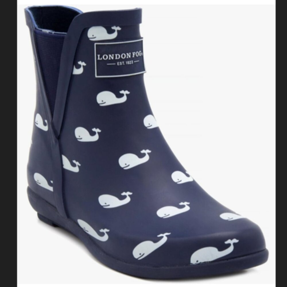 London Fog Piccadilly Women's Rain Boots - Navy Whales, Size 6M